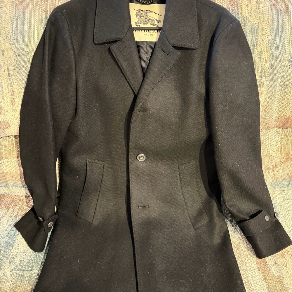 Burberry Black Men's Pea Coat Wool Blend Single-Breasted